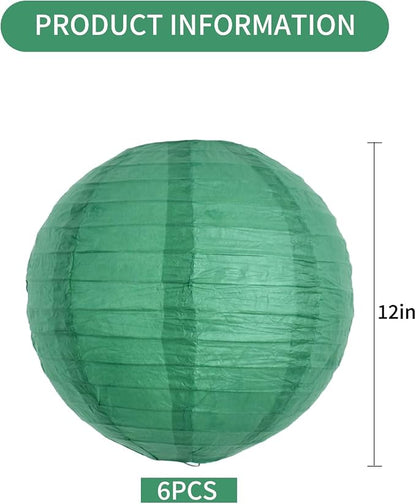 BEISHIDA 12 Inch Green Paper Lanterns 6 Packs Hanging Round Chinese Lantern | - Image 2