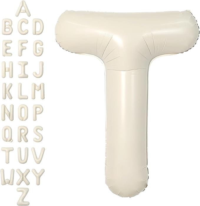 SUWEN 40 Inch Cream Large T Letter Balloons Big Foil Helium A-Z | Jumbo Mylar by SUWEN