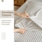 JELLYMONI 100% Natural Cotton Striped King Pillowcases Set, 2 Pack White with Thin Gray Vertical Stripes Pattern Printed Pillow Covers with Envelope Closure (Pillows are not Included)