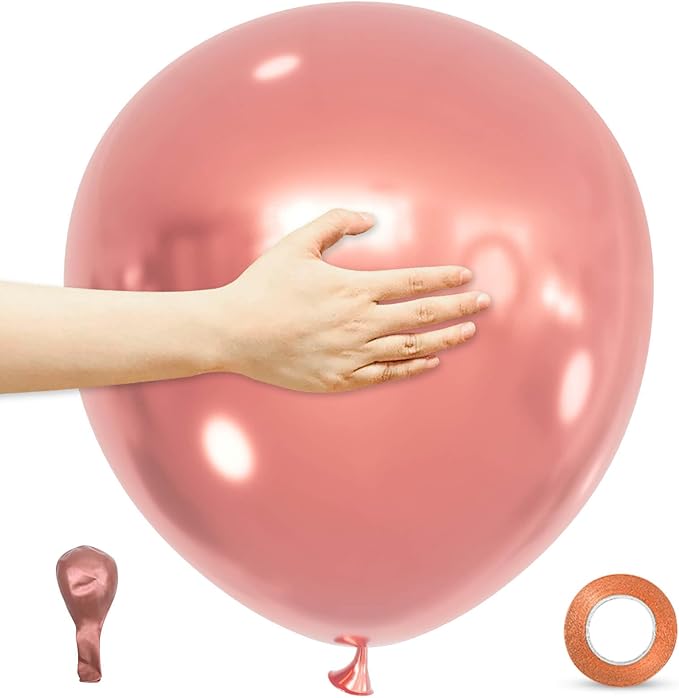 18 Inch Metallic Rose Gold Balloons 12 Pack Big Balloons Thick Latex Chrome by ASIYUHY