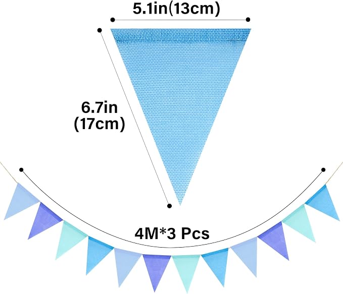 G2PLUS Pre-Strung Burlap Pennant Banner, 39Ft Blue Triangle Flag Bunting - Image 2