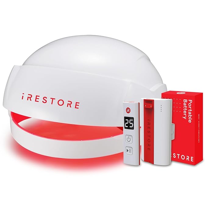 iRestore Essential Laser Hair Growth System + Rechargeable Battery Pack - FDA Cleared Hair Regrowth for Men & Women with Thinning Hair