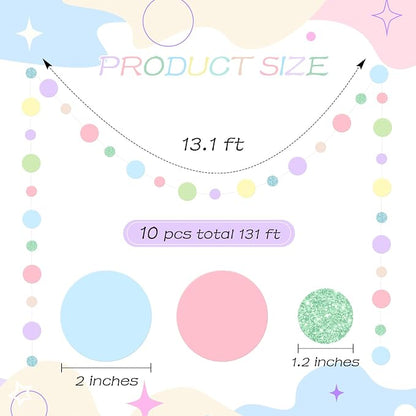 Outus 10 Pieces Colorful Circle Garland Banner Hanging Paper Dot Decorations - Image 2