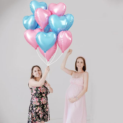 Pink Blue Heart Balloons, 18 Inch Pastel Blue Pink Foil Heart Balloons Pearl - Image 3