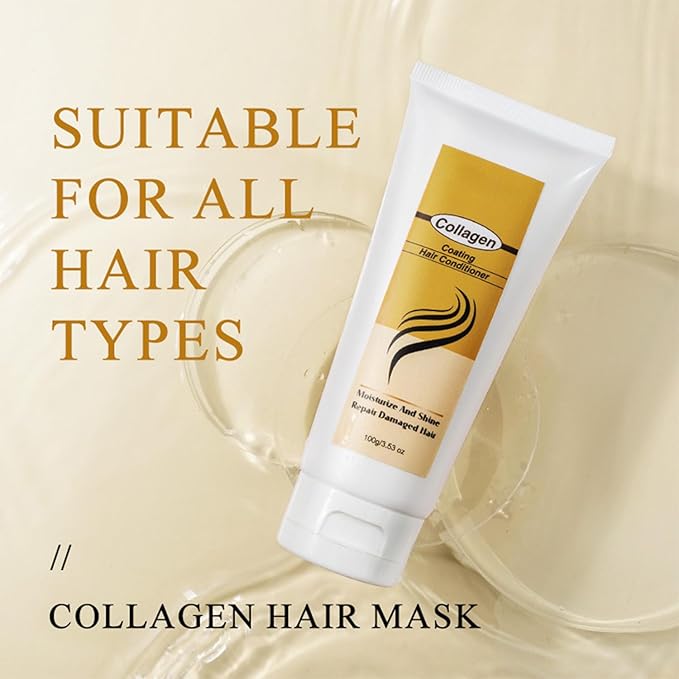 Collagen Hair Mask Deep Repair - Protein Hair Treatment with Argan Oil for Dry & Damaged Hair, Intensive Conditioning Hair Mask Essence for All Hair Types, 3.5oz