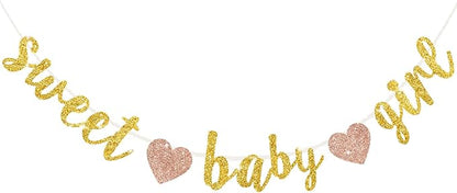 BEISHIDA Pre-Strung Glitter Gold Girl Baby Banner Baby Shower Decor | NO DIY by Beishida