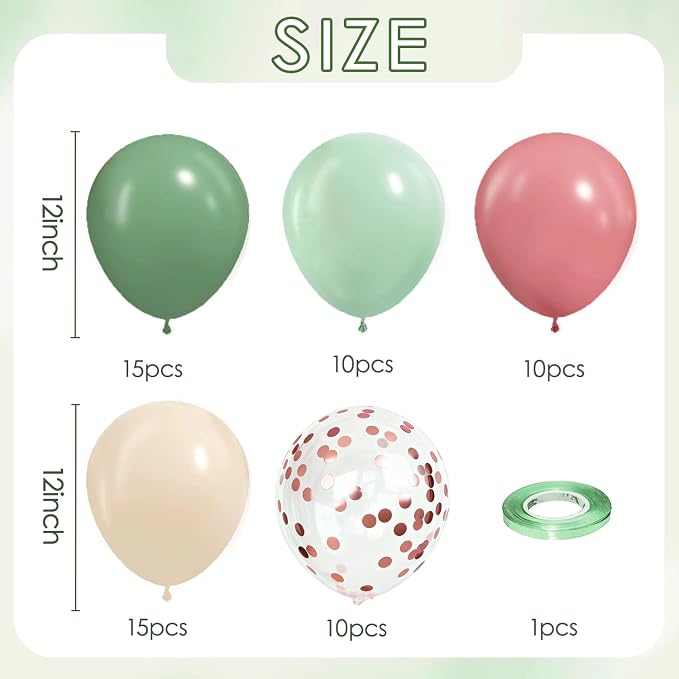 Green and Pink Balloons, Sand White, Rose Gold, 12 Inch | Sage Green Latex - Image 2