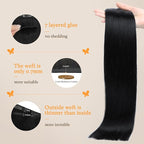 DOORES Seamless Clip in Hair Extensions Real Human Hair, Jet Black 110g 7pcs 20 Inch, Clip in Extensions with Skin Weft Remy Straight Hair Invisi Edge