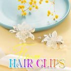 Heread Flower Bride Wedding Hair Clips Silver Leaf Bridal Hair Barrette Pearl Hair Accessories for Women and Girls (Pack of 2)