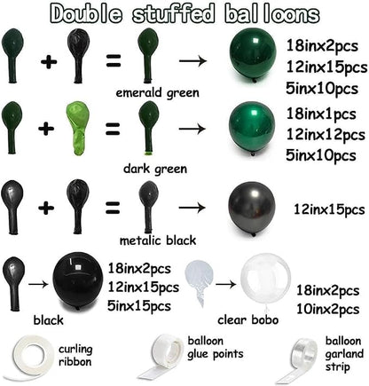 Black Green Balloon Garland Double Stuffed Dark Emerald Green Balloons Clear - Image 3