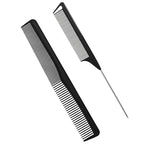 2Pcs Hair Combs for Women and Men，Combs for Hair Stylist, Professional Black Carbon Fiber Teasing Comb，Fine and Wide Tooth Barber Comb for All Hair Types（Style 2）