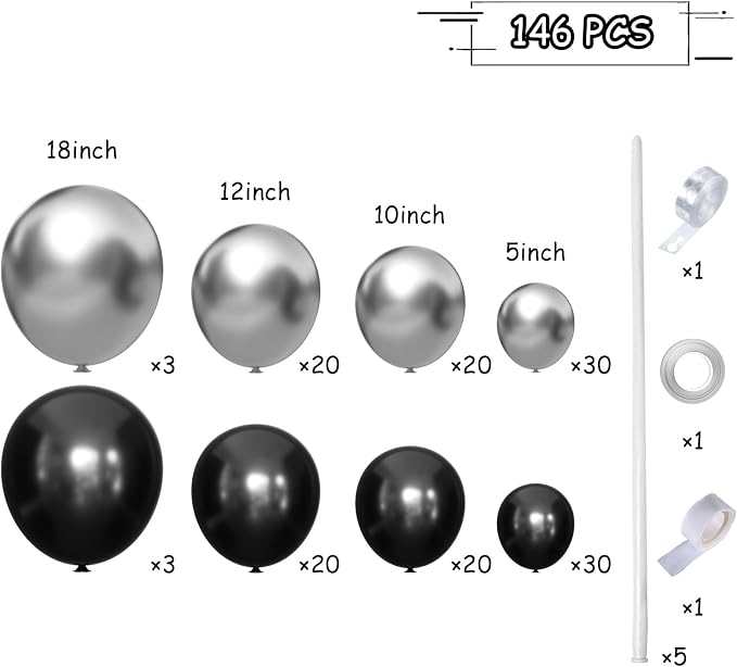 MEBAY Black Silver Balloons Garland Arch Kit, Wedding Backdrop, Graduation - Image 2
