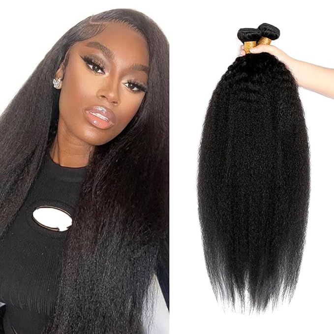 30 32 34 Inch Bundles Human Hair Natural Black Yaki Straight Bundles Brazilian Virgin Soft and Silky Remy Hair Extensions Niegmeag Double Weft Color 1B Kinky Straight Bundle 300g