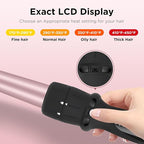 Curling Iron with Clamp PARWIN PRO BEAUTY 7 in 1 Curling Wand Set 0.5 to 1.5 Inch Interchangeable Barrels Adjustable Temp. Negative Ionic, Travel Dual Voltage 60mins Auto Shut Off, Rose Pink