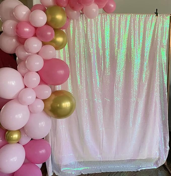 Poise3EHome White Iridescent Sequin Backdrop Curtains, 2 Panels 2FTx8FT Glitter - Image 8