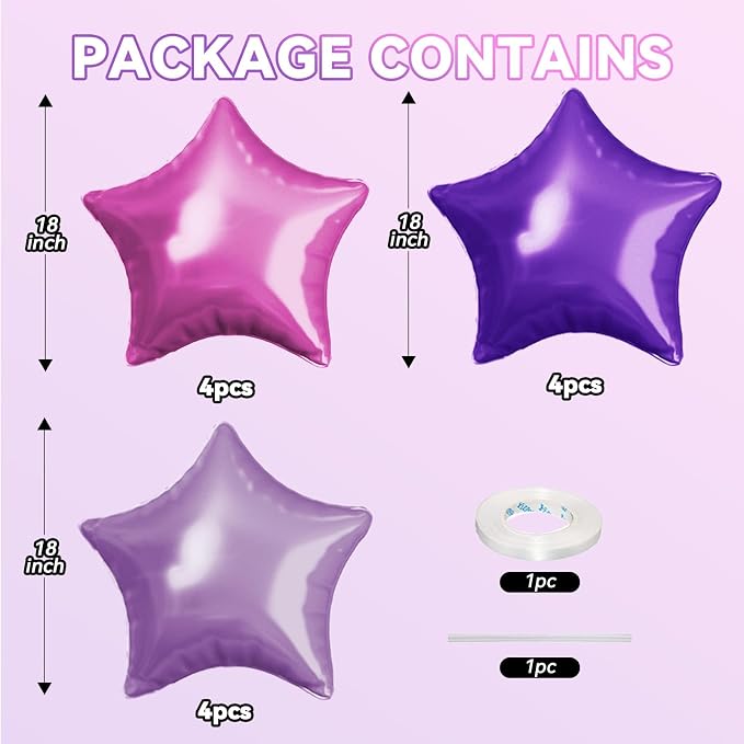 Star Foil Balloons, 18 Inches Purple Pink Balloons - Image 2