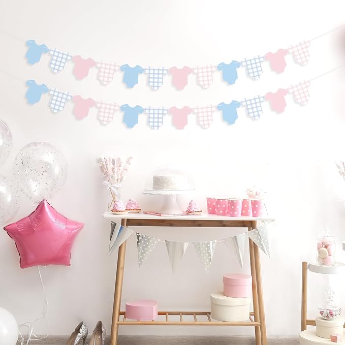 Weysat 2 Pcs Baby Clothes Banner Baby Boys Girls Shower Decorations Pink Blue - Image 3