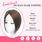 Hair Toppers for Women Real Human Hair Topper for Women with No Bangs Hairpieces Comfortable and Breathable 10 Inch Swiss Base 3D 360°Cover (Medium Auburn Brown, 10 Inch-3D-Side)