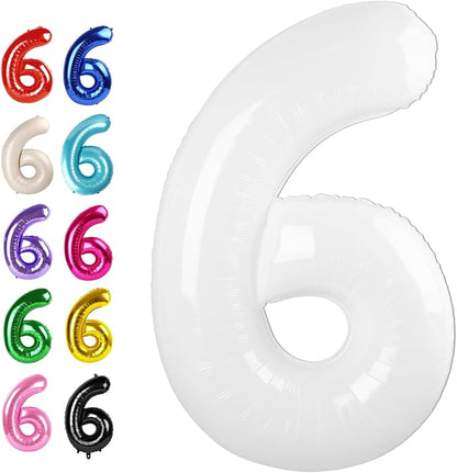 White Number 6 Balloon 40 inch, Balloon numbers party supplies, deco photo shoot by Upgesy