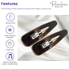 Parcelona French Clic Clac 3 1/4" Tortoise Shell Brown Celluloid No Slip Grip Snap Hair Clips for Women