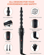 5 in 1 Curling Wand Set: Ohuhu Curling Iron Wand 5Pcs 0.35 to 1.25 Inch Interchangeable Ceramic Barrel Heat Protective Glove 2 Clips Dual Voltage Hair Curler for Girl Women Mother Christmas Gift Black