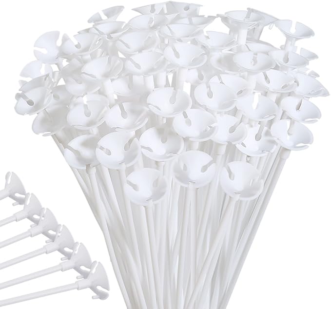 PP OPOUNT Upgraded Version 100 Pieces White Plastic Balloon Sticks Holders | by PPOPOUNT