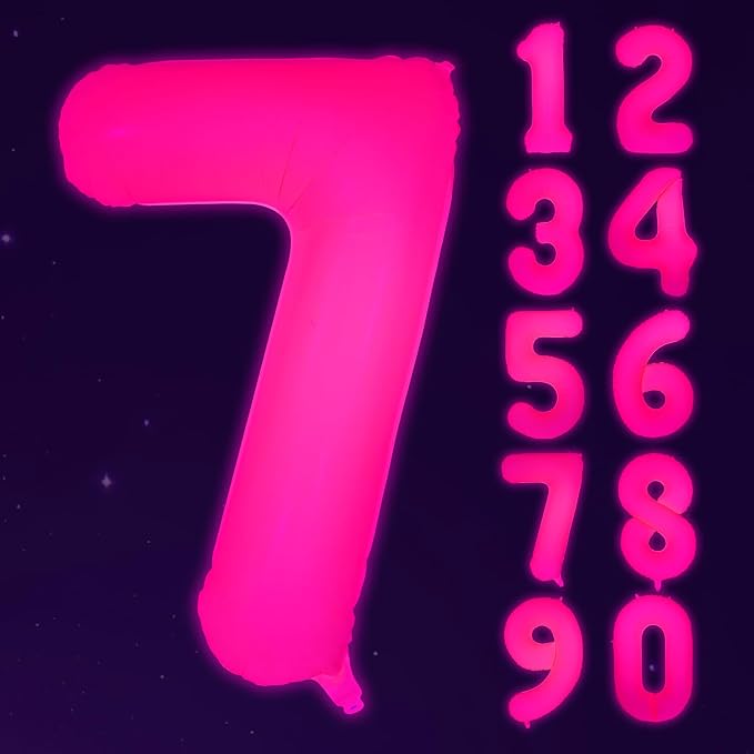 Mega-L Glow in The Dark Party Supplies, 40 Inch Fuchsia Number 7 Balloon | Glow by Mega-Loopolis