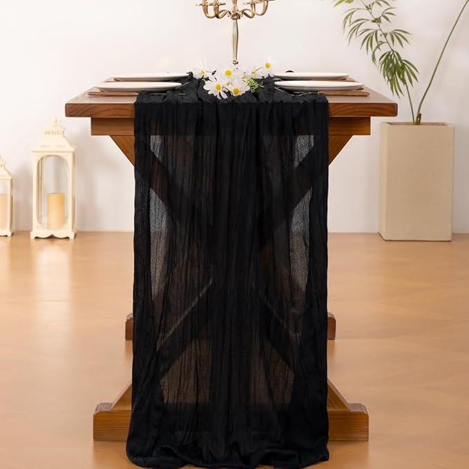Cheesecloth Table Runner Summer Boho Wedding Birthday Party Home Decor | Black - Image 3