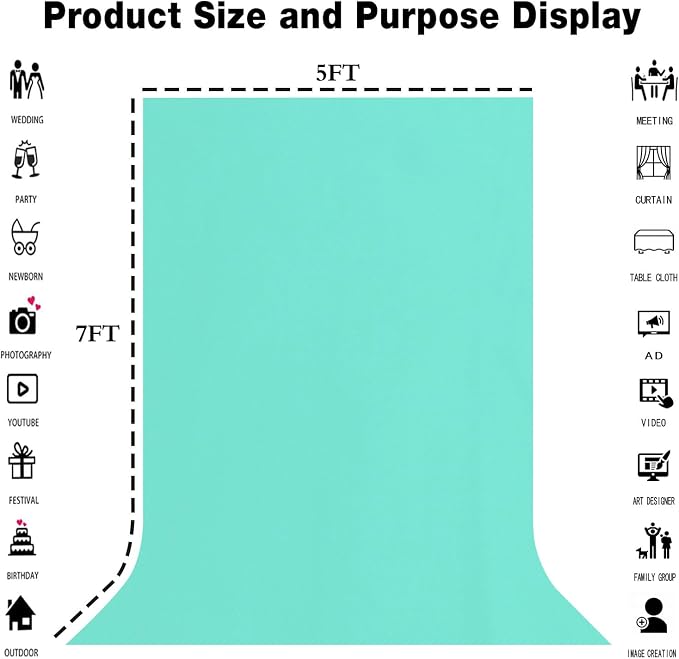 Turquoise Photography Backdrop for Photoshoot, Fabric 5x7ft | Polyester Studio - Image 3