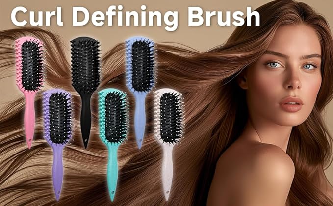 Curl Defining Brush, Curly Hair Brush Products With 3 Pcs Slick Back Hair Brush Set Bristle Brush Edge Control Teasing Comb for women (Purple)
