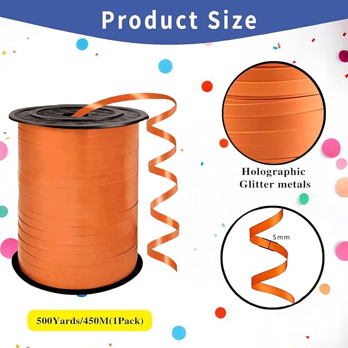 500 Yard Premium Orange Curling Ribbon Balloon String, 3/16" - Image 2