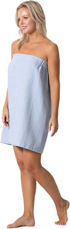 Turkish Linen Women’s Waffle Spa Body Wrap with Adjustable Closure