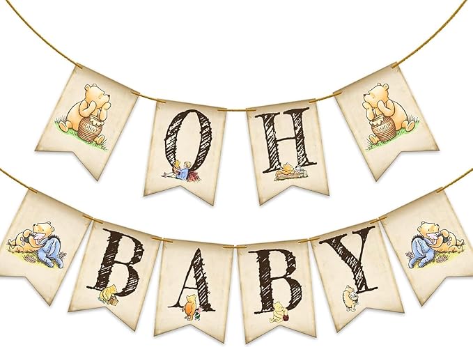 Classic Winnie Oh Baby Banner for Baby Shower Decorations Pooh First Birthday by CelebrateEveryMoment