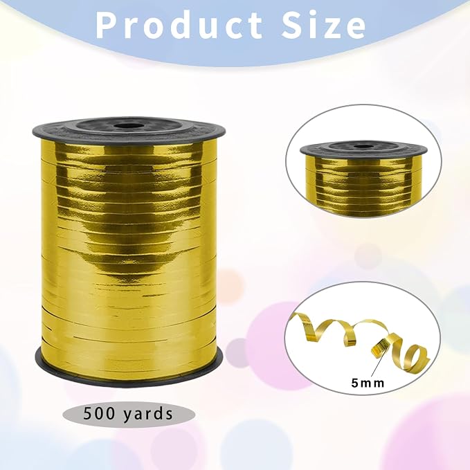 500 Yard Bright Gold Balloon String, 1/5" Ribbon Curling - Image 2