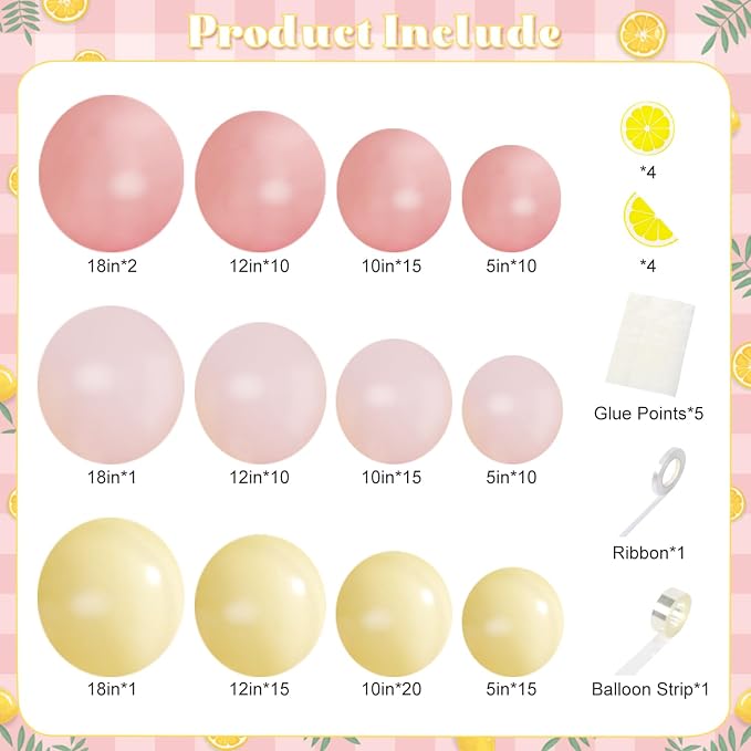 Pink Yellow Balloon Arch Kit for Lemon Baby Shower Birthday Decor | 124Pcs Maca - Image 5