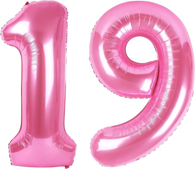 Pink Jumbo Number 19 Balloon 40 Inch, Boy Girl 19 Birthday Supplies, Foil by Upgesy
