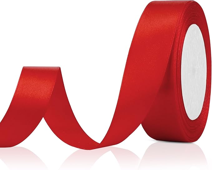 Red Satin Ribbon 1 inch 25 Yards Red Ribbon Week Fabric Silk Ribbons by OALCQ