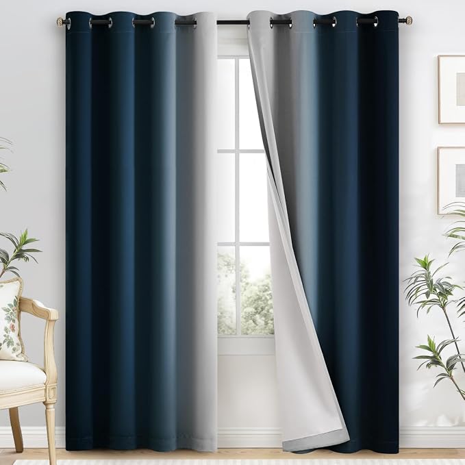 Yakamok 100% Blackout Curtains Ombre Navy Blue Curtains by Yakamok