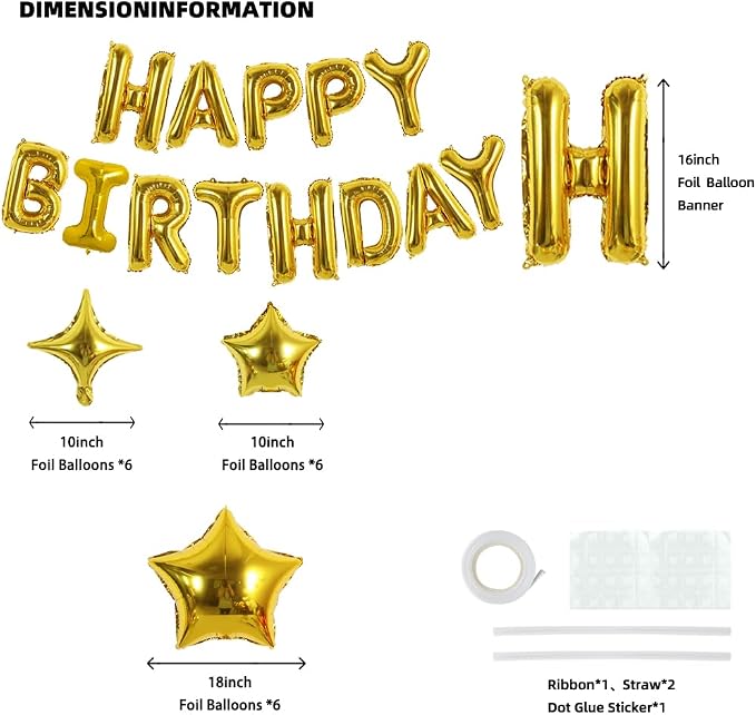 TONIFUL 35PCS Gold Happy Birthday Decorations Kit 16 Inch Happy Birthday - Image 2