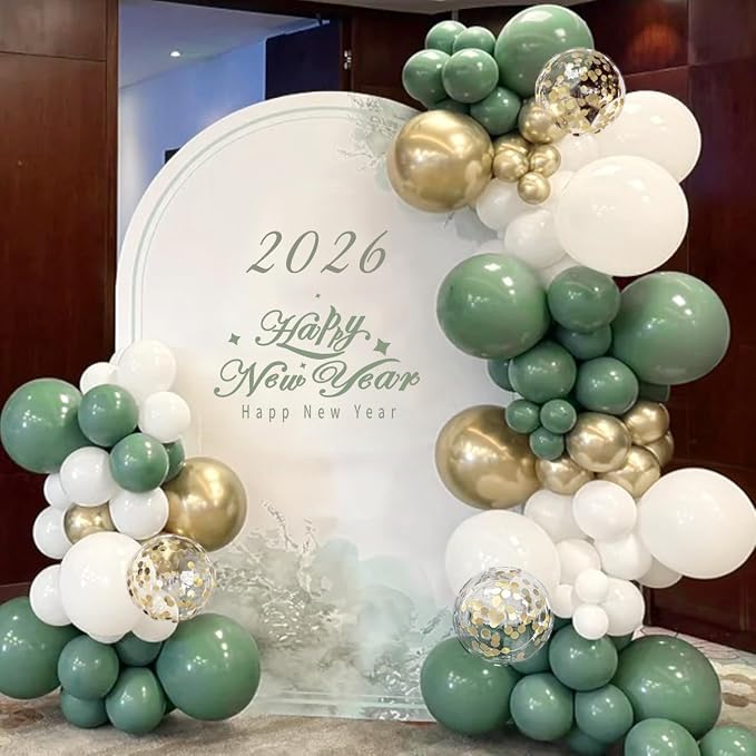 MEBAY 155Pcs Sage Green White Gold Balloon Garland Arch Kit - Image 4