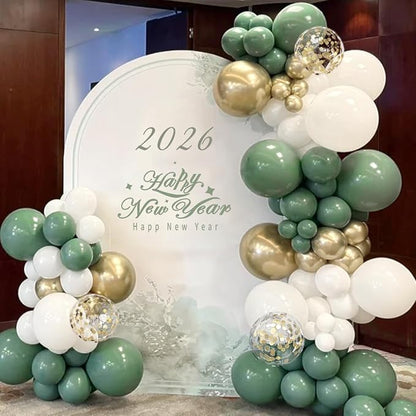 MEBAY 155Pcs Sage Green White Gold Balloon Garland Arch Kit - Image 4