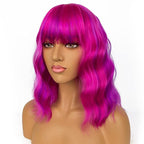LANICE Short Bob Wigs with Bangs for Women Loose Wavy Hair Shoulder Length Rose Mix Purple Wigs Synthetic Colorful Wigs for Cosplay Daily PartyUse(Rose Mix Purple,12inch)
