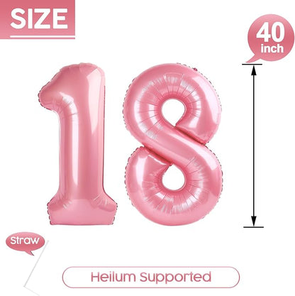 18 Balloon - Pastel Pink Birthday Number Balloons, 40 Inch Decorations | Pastel - Image 5