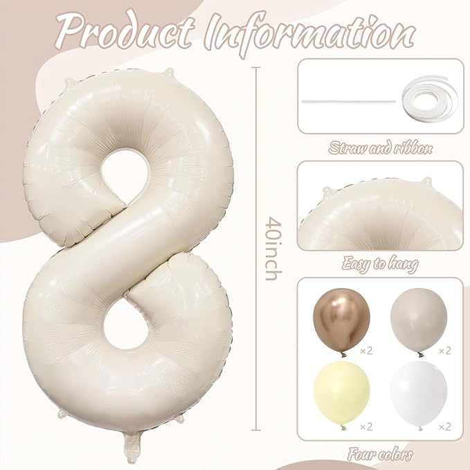 Cream Number 8 Balloon 40 Inch Beige Nude Number 8 Balloon - Image 6