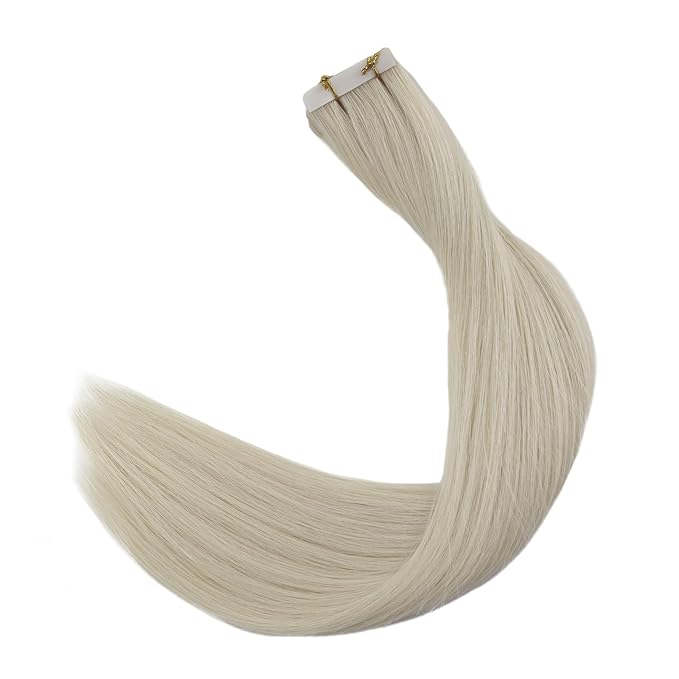 Full Shine Virgin Injected Tape in Hair Extensions Real Human Hair 18Inch Color 1000 Ice Blonde Double Sided Machine Remy Human Hair Extensions Tape in 10Pcs Straight Seamless Skin Weft 25G for Party