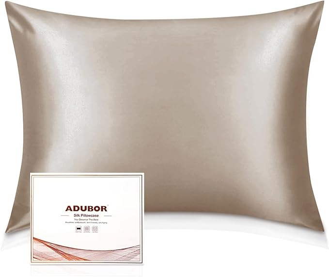 Adubor 100% Silk Pillowcase - Mulberry Silk Pillow Cases, 23 Momme 6A Grade Fibers, Silk Pillow Case for Hair and Skin Health, with Hidden Zipper (Standard 20''×26'', Apricot, 1PC)