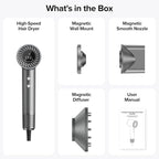 Hair Dryer, 150000 RPM Brushless Motor with 500M Negative Ions, Fast-Dry Lightweight Design, ThermoControl & Magnetic Nozzle/Diffuser, Low Noise Salon Blow Dryer for All Hair, Travel, Home