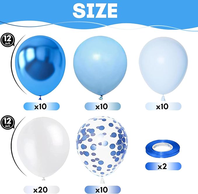Metallic Blue White Balloons, 60 Packs 12 Inch Royal Blue Baby Blue Confetti - Image 2