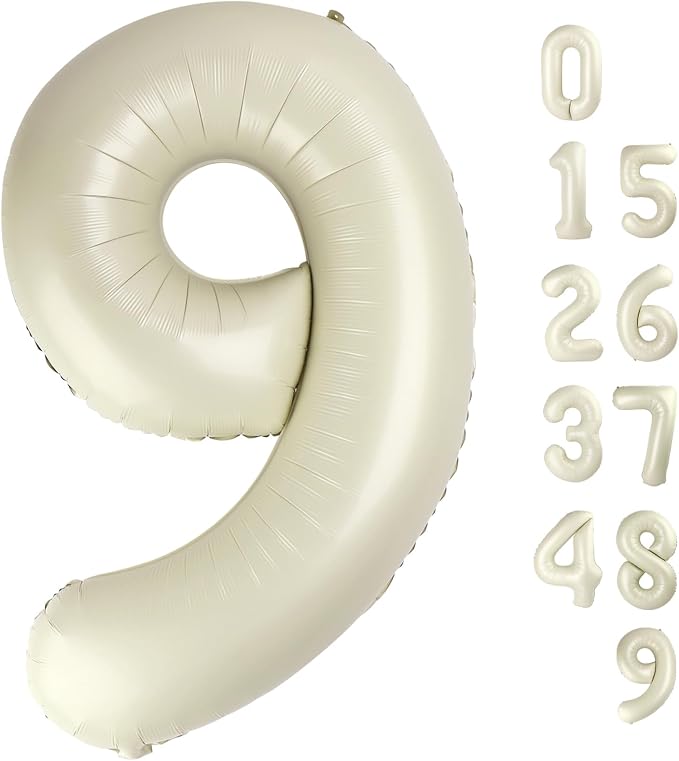 9 Balloon Number 40 Inch Cream Balloons by Mluchee