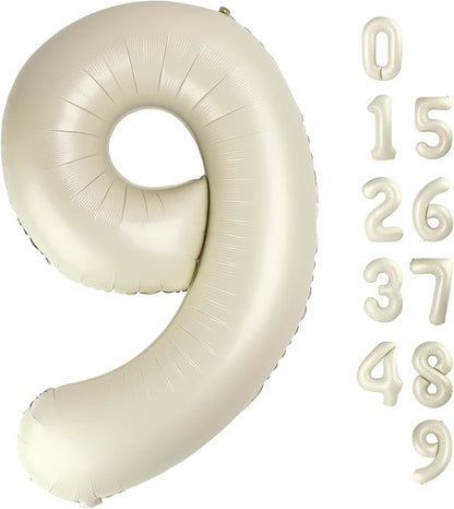 9 Balloon Number 40 Inch Cream Balloons by Mluchee